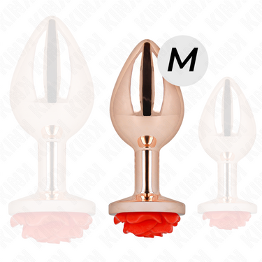 Plug anale rosa oro metallizzato con rosa rossa decorativa